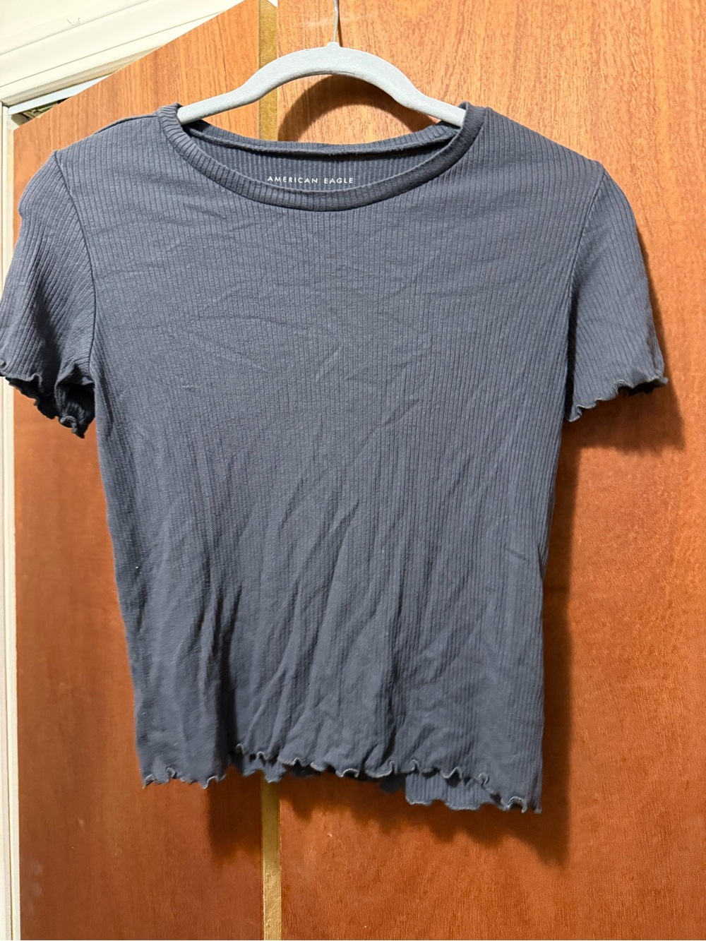 American Eagle Outfitters Slate Gray Ribbed Short Sleeve Tee